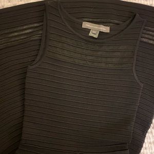 French Connection Black fit and flare striped and sheer knee length dress